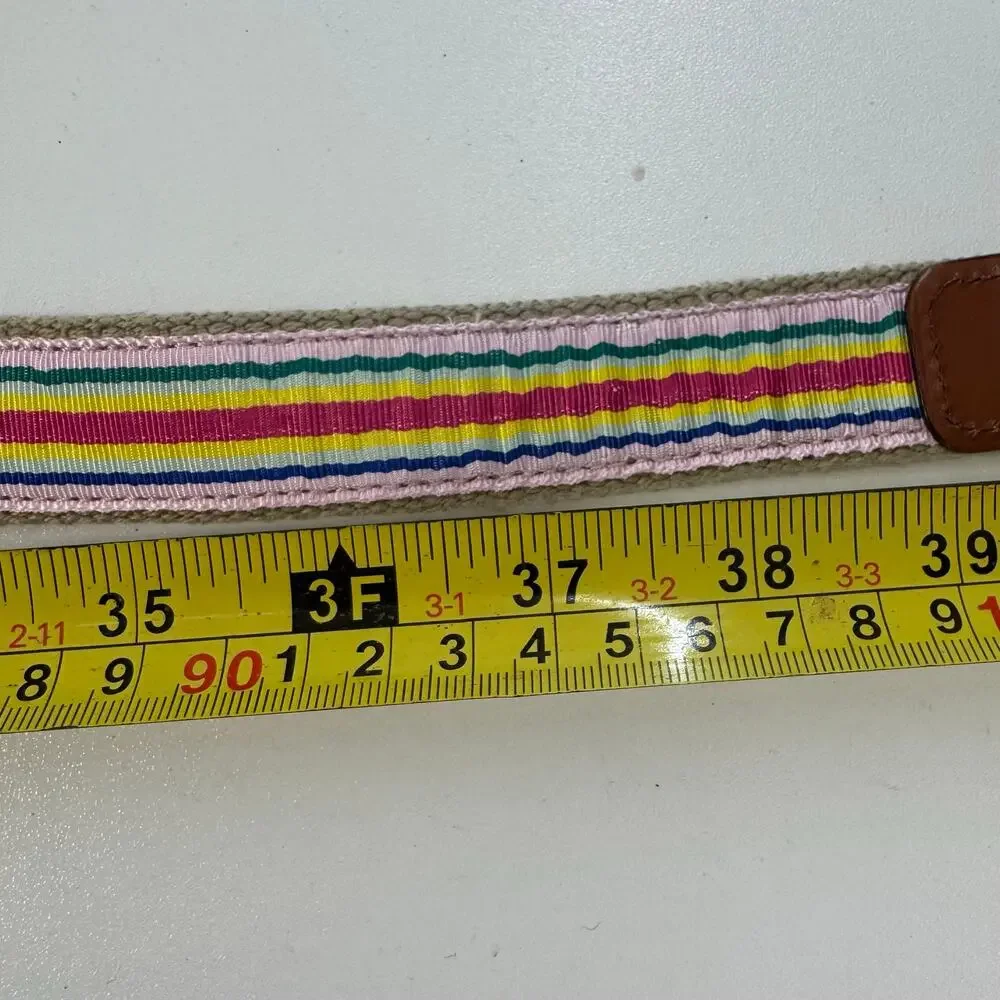 IZOD Women's Grosgrain Ribbon Belt Pink Blue Yellow Stripe Canvas Summer 38in